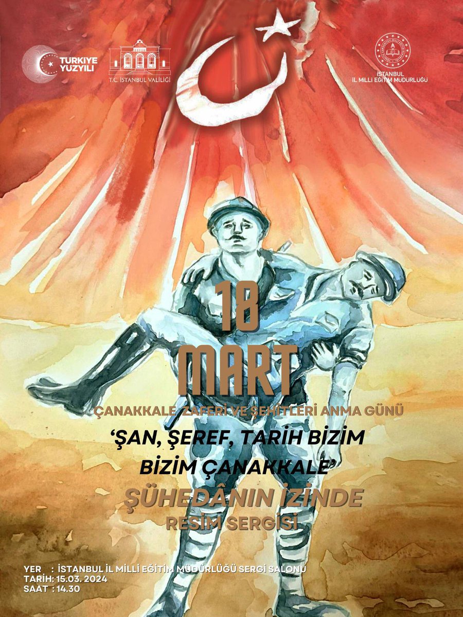 🇹🇷 İl Müdürlüğümüzce "18 Mart Çanakkale Zaferi ve Şehitleri Anma Günü" kapsamında düzenlenen "Şühedânın İzinde Resim Sergisi"nin açılışı bugün Müdürlüğümüz sergi salonunda gerçekleşecek.

📅 Sergi Ziyaret Tarihleri: 15-21 Mart 2024

<a href="/tcmeb/">Millî Eğitim Bakanlığı</a> <a href="/Yusuf__Tekin/">Yusuf Tekin</a>
<a href="/MucahitYentur/">Murat Mücahit Yentür</a>
