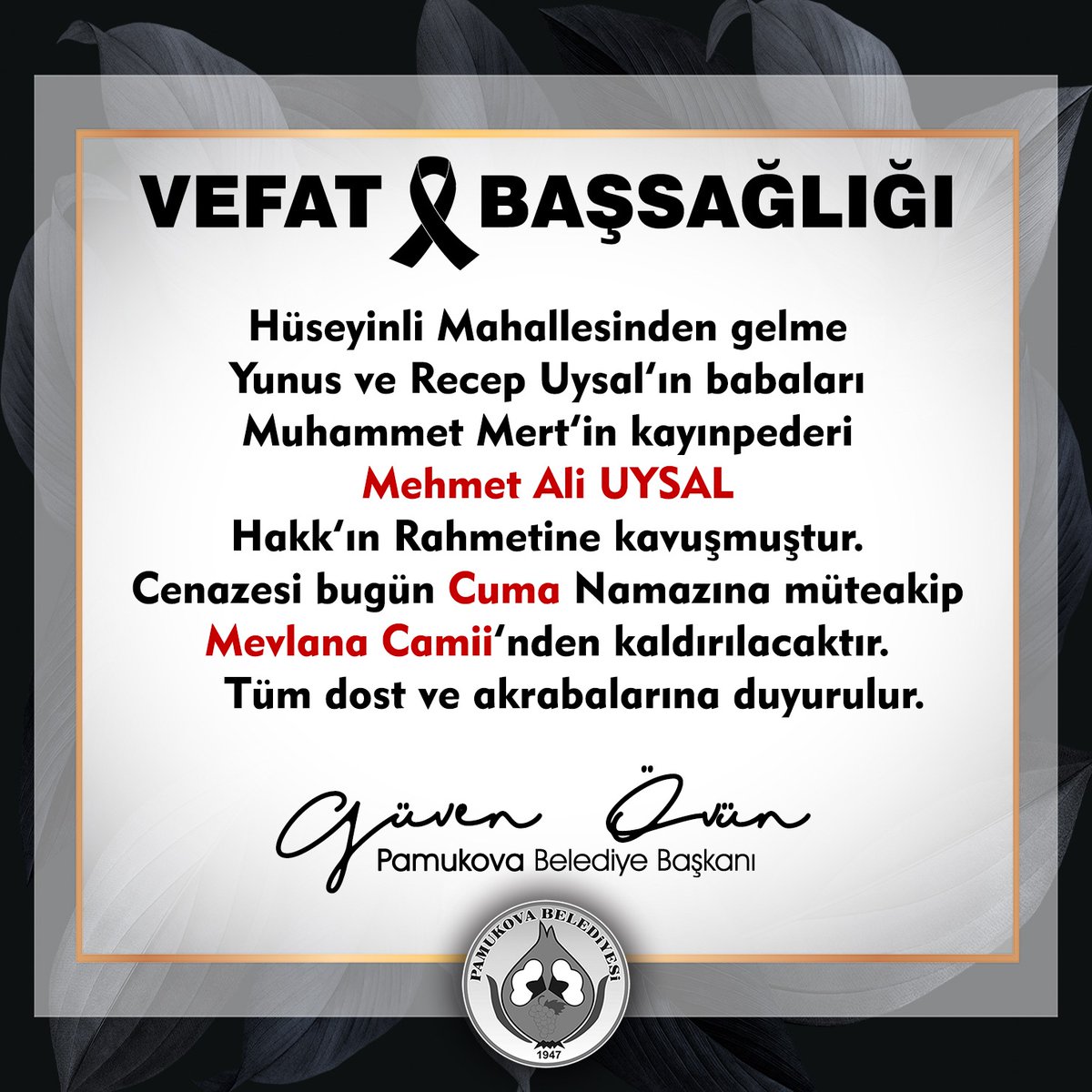 Merhuma Yüce Allah'tan rahmet, yakınlarına ve dostlarına başsağlığı dilerim.