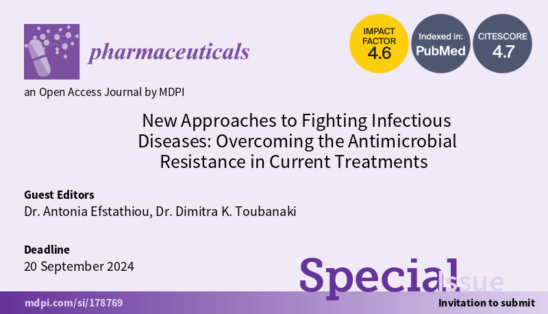 Pharmaceut_MDPI's tweet photo. 📢#Specialissue : New Approaches to Fighting #Infectious #Diseases: Overcoming the #Antimicrobial #Resistance in Current Treatments 
⏰Deadline: 20 September 2024 
🎓Guest Editors : Dr. Antonia Efstathiou and Dr. Dimitra K. Toubanaki

https://t.co/bpU0qZ5gq7 @MDPIBiologySubj https://t.co/n3j72x6tAf