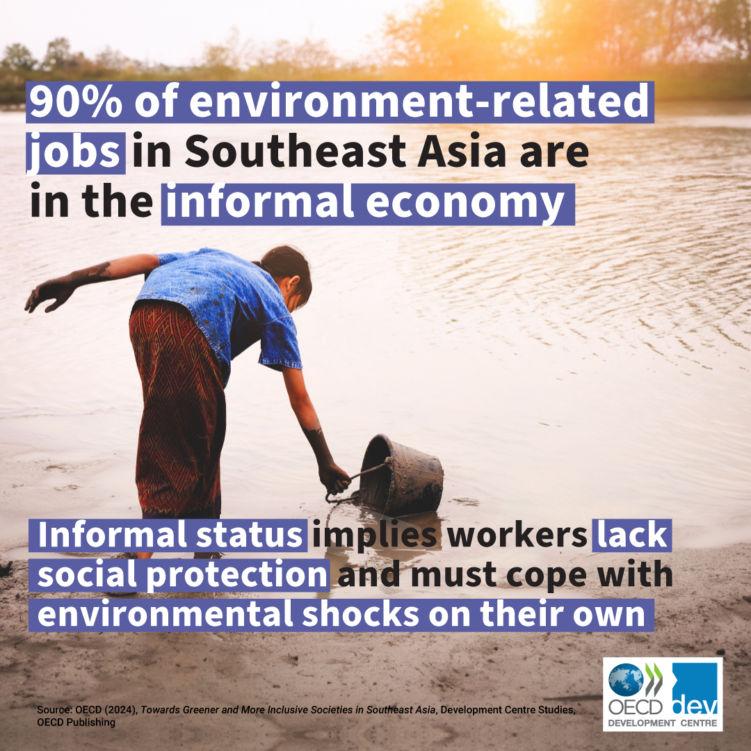 OECD's tweet photo. Rising extreme weather events is causing ongoing environmental damage in #SoutheastAsia, threatening the livelihoods of millions.

How can countries protect workers in the informal sector who face the most job insecurity due to climate impacts?

➡️ https://t.co/Mxlxx7Rp46 https://t.co/d3k6McwHSv