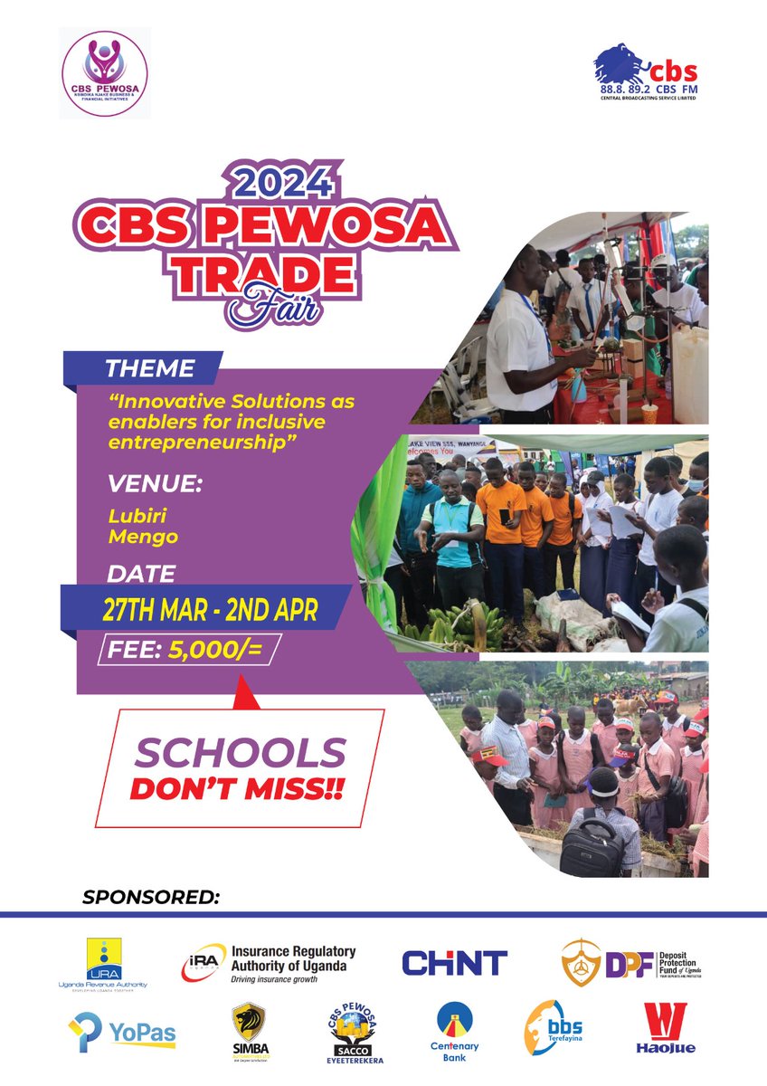 _yopas's tweet photo. Experience the synergy of education and entrepreneurship at the upcoming CBS Pewosa Trade Fair on the 27th March

Join us in a collaborative effort to learn, network and  inspire.
#CBSPEWOSATradefair2024
#yopasudates https://t.co/I46LYZ1jcX