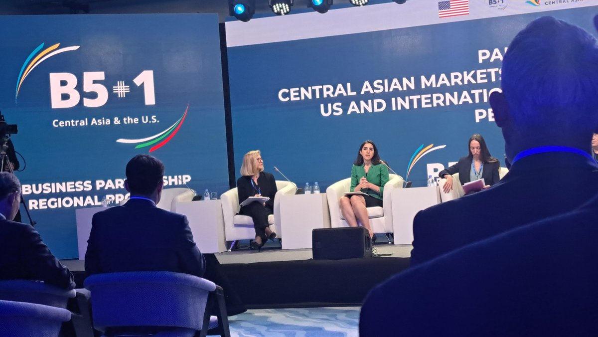 thetimesoca's tweet photo. At the start of a session on investment, @_JenniferMiel, Kazakhstan director for the @USChamber, tells the @CIPE_EEA #B5plus1 Forum that all five countries in #CentralAsia have seen increases in foreign investment since 2021. https://t.co/sfFn21diIR