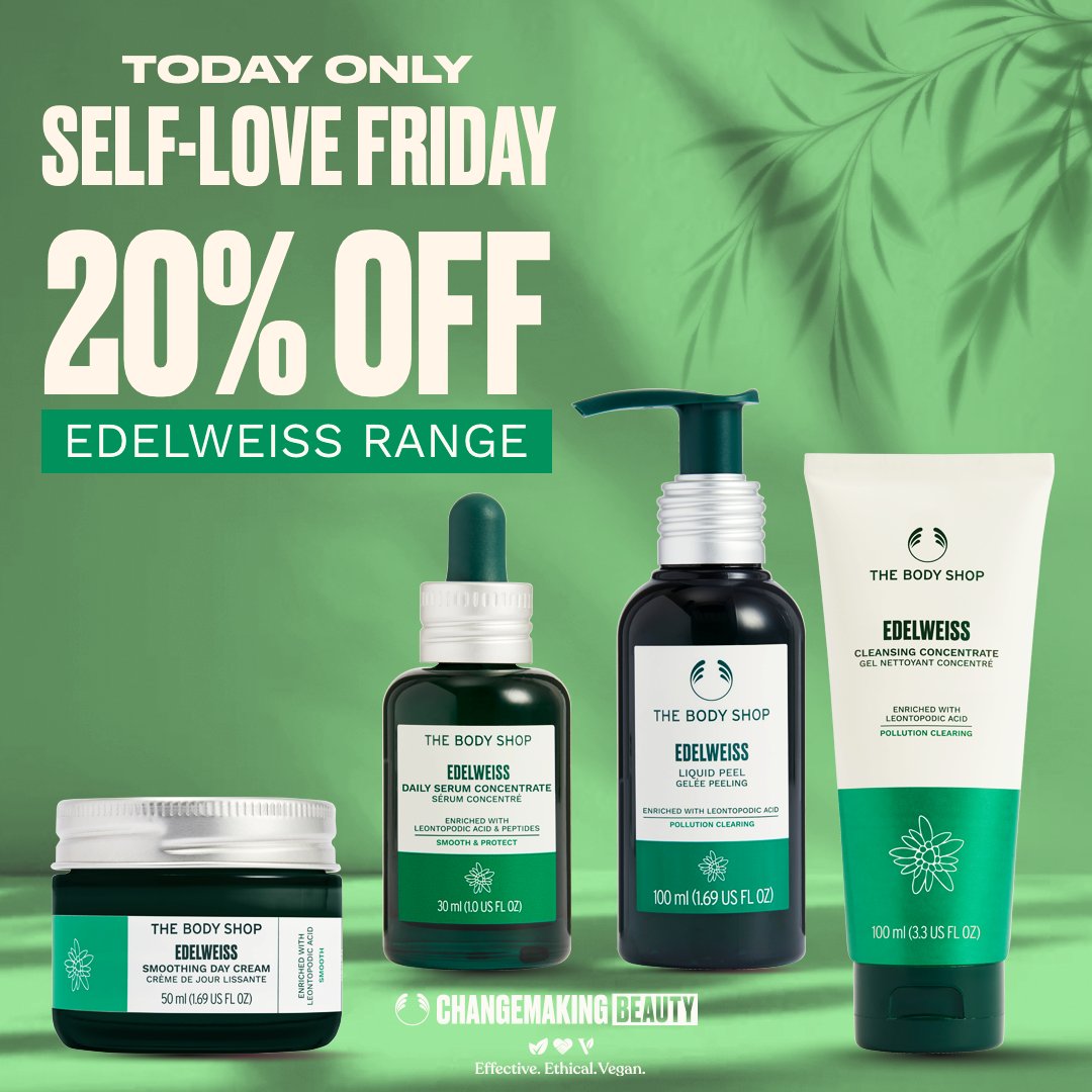 🌸 Today only! Enjoy 20% off our Edelweiss range this Self Love Friday and indulge in the nourishing benefits of our premium skincare line, powered by Edelweiss extract.✨ Elevate your self-care routine with our Edelweiss range: bitly.ws/3fVcK #SelfLoveFriday 🛍️