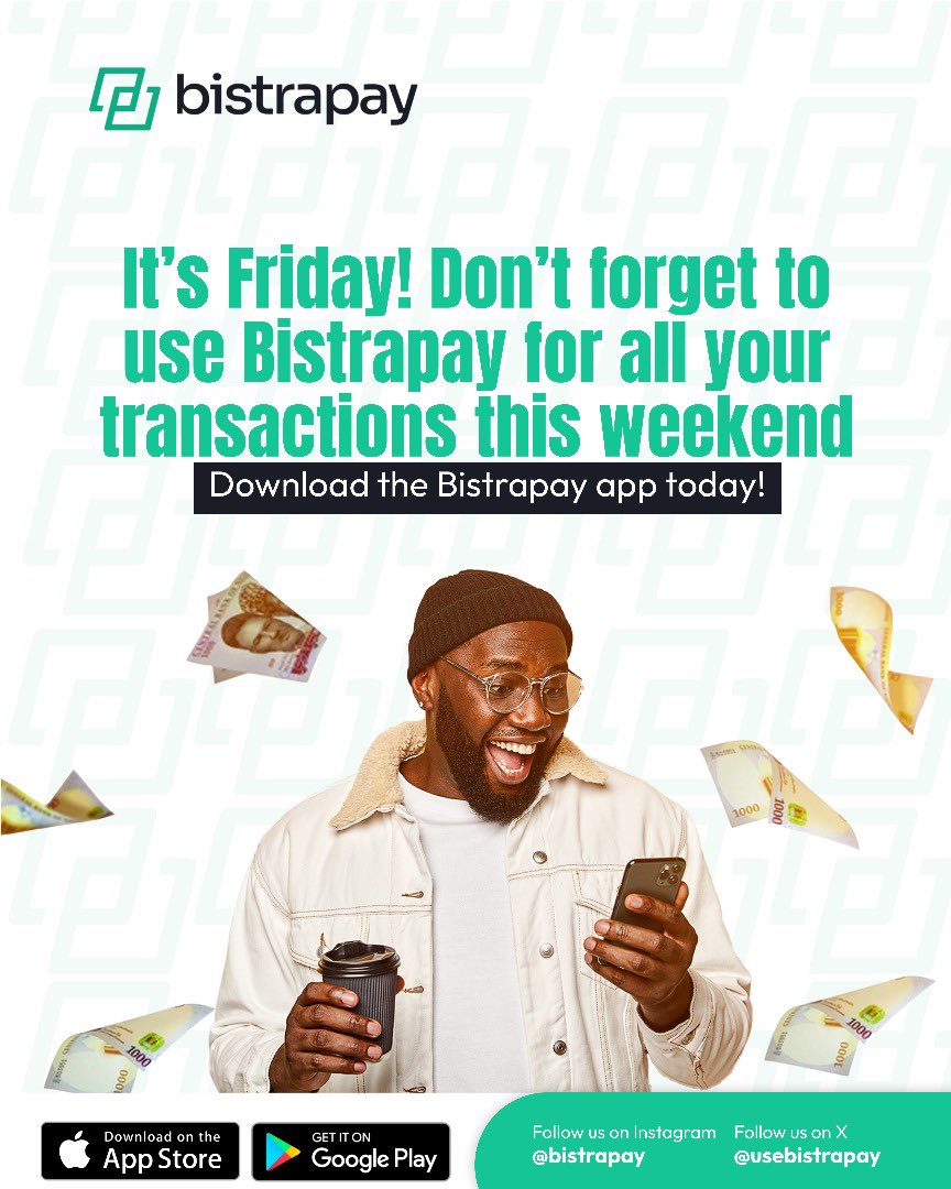 usebistrapay's tweet photo. Get ready to elevate your weekend experience with Bistrapay! Our innovative app is your ultimate companion for seamless transactions, ensuring that you can focus on enjoying every moment to the fullest.

 Bistrapay has got you covered. https://t.co/oz5SSUAHf3