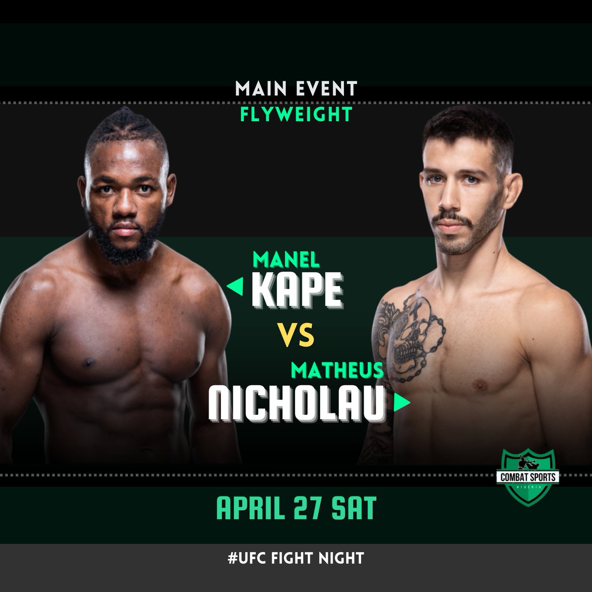 The 'StarBoy' @ManelKape (19-6) with his 84% finish rate takes  Matheus Nicolau (19-3-1) in a flyweight rematch for the ages! Don't miss this explosive fight at UFC on ESPN 55 on April 27th!  #UFC #MMATwitter #UFConESPN55 #ufcfightnight  #Flyweight