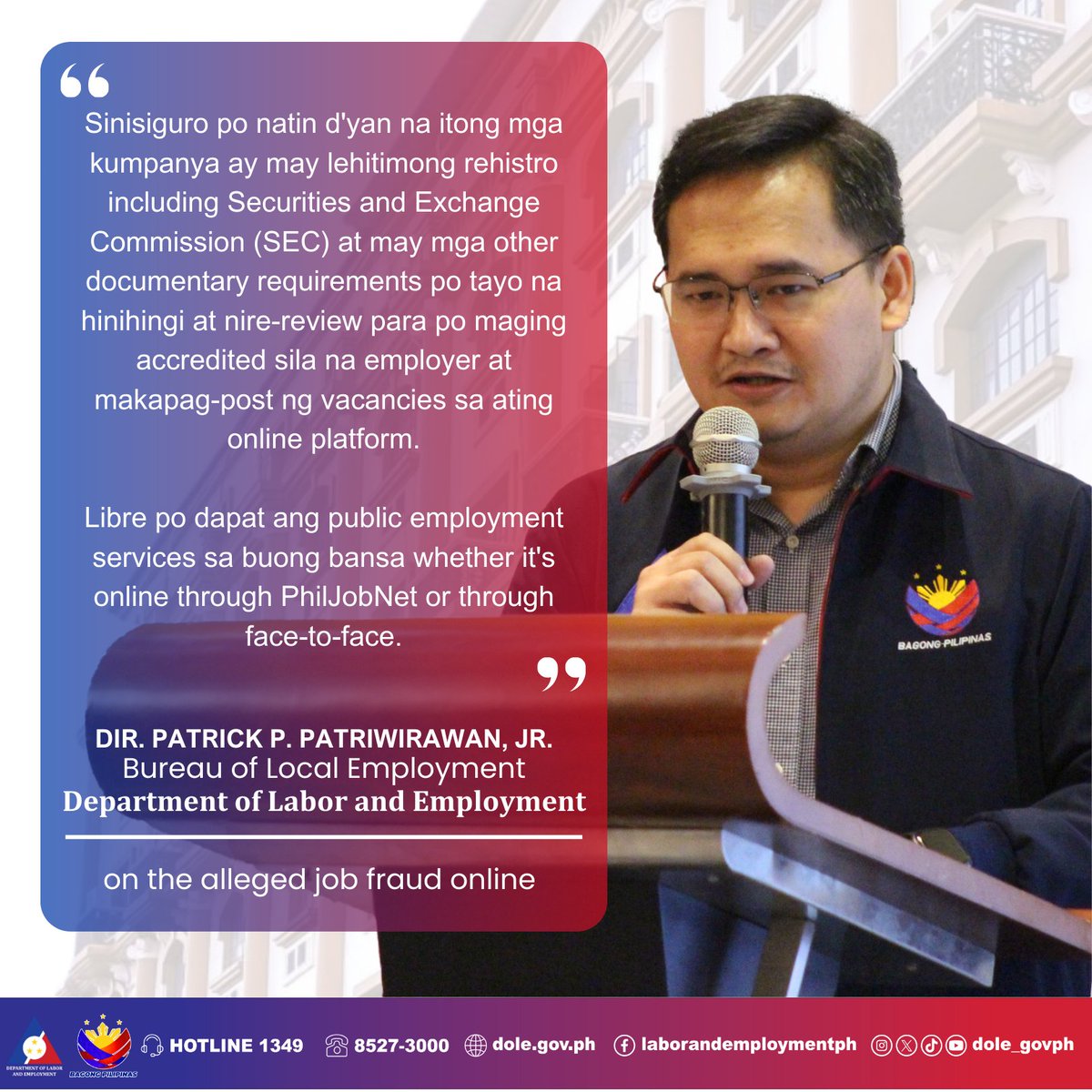 dole_govph's tweet image. 𝐓𝐡𝐞 𝐃𝐞𝐩𝐚𝐫𝐭𝐦𝐞𝐧𝐭 𝐨𝐟 𝐋𝐚𝐛𝐨𝐫 𝐚𝐧𝐝 𝐄𝐦𝐩𝐥𝐨𝐲𝐦𝐞𝐧𝐭 - 𝐃𝐎𝐋𝐄 𝐚𝐝𝐯𝐢𝐬𝐞𝐬 𝐭𝐡𝐞 𝐩𝐮𝐛𝐥𝐢𝐜 𝐭𝐨 𝐛𝐞 𝐚𝐰𝐚𝐫𝐞 𝐚𝐧𝐝 𝐯𝐢𝐠𝐢𝐥𝐚𝐧𝐭  𝐨𝐧 𝐨𝐧𝐥𝐢𝐧𝐞 𝐣𝐨𝐛 𝐬𝐜𝐚𝐦𝐬.

#BagongPilipinas 
#SerbisyongDOLE
#PhilJobNet