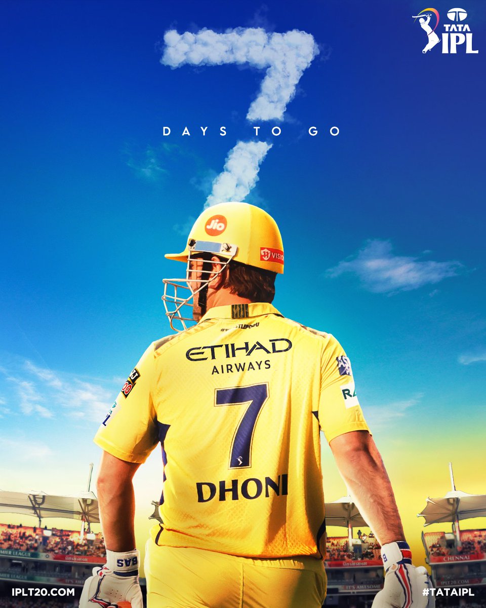 TATAIPL2025's tweet photo. Countdown poster by IPL featuring MS Dhoni - 7 days to go for the Mega Event. https://t.co/5zDjIhEVne
