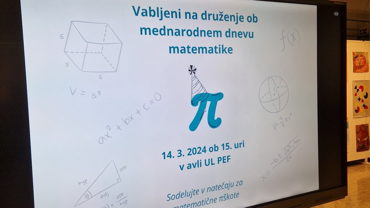 Na UL PEF smo Mednarodni dan matematike letos obeležili s šaljivim kvizom, v katerem so nastopali znameniti matematiki in matematičarke od Pitagore in Evklida do Josipa Plemlja, Ade Lovelace, Sophie Germain in drugih... Naši bodoči učitelji in učiteljice so se odlično odrezali.