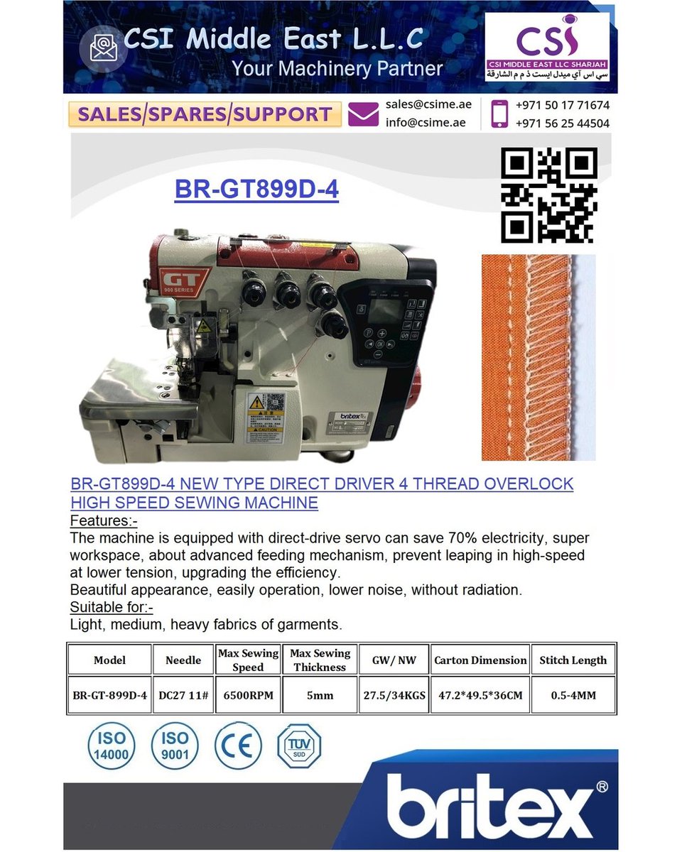 csi_east's tweet photo. BRITEX BR-GT899D-4/5 DIRECT DRIVER 4/5 THREAD OVERLOCK
#sewing #sharjah #dubai #uaetiktok #abudhabi #alain #rasalkhaimah #burdubaifashionstreet
#britex #highlead #sakurastitch #gerbertechnology #kayu #automaticcuttingmachine #millerweldmaster #plotter #middleeast #cad #cam https://t.co/vKzjhWikqK