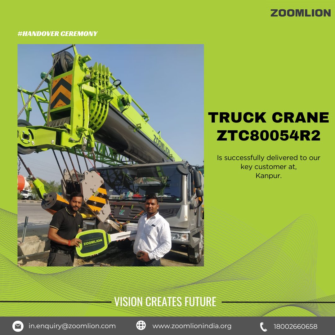 Zoomlion Truck Crane ZTC80054R2 Is successfully delivered to our key customer at Kanpur.
.
#ZoomlionIndia #zoomlion #zoomlioncrane #truckcrane #cranes #mobilecrane #heavyequipment #heavymachinery #heavytools #powermachine #powertools #constructionequipment #constructionmachinery