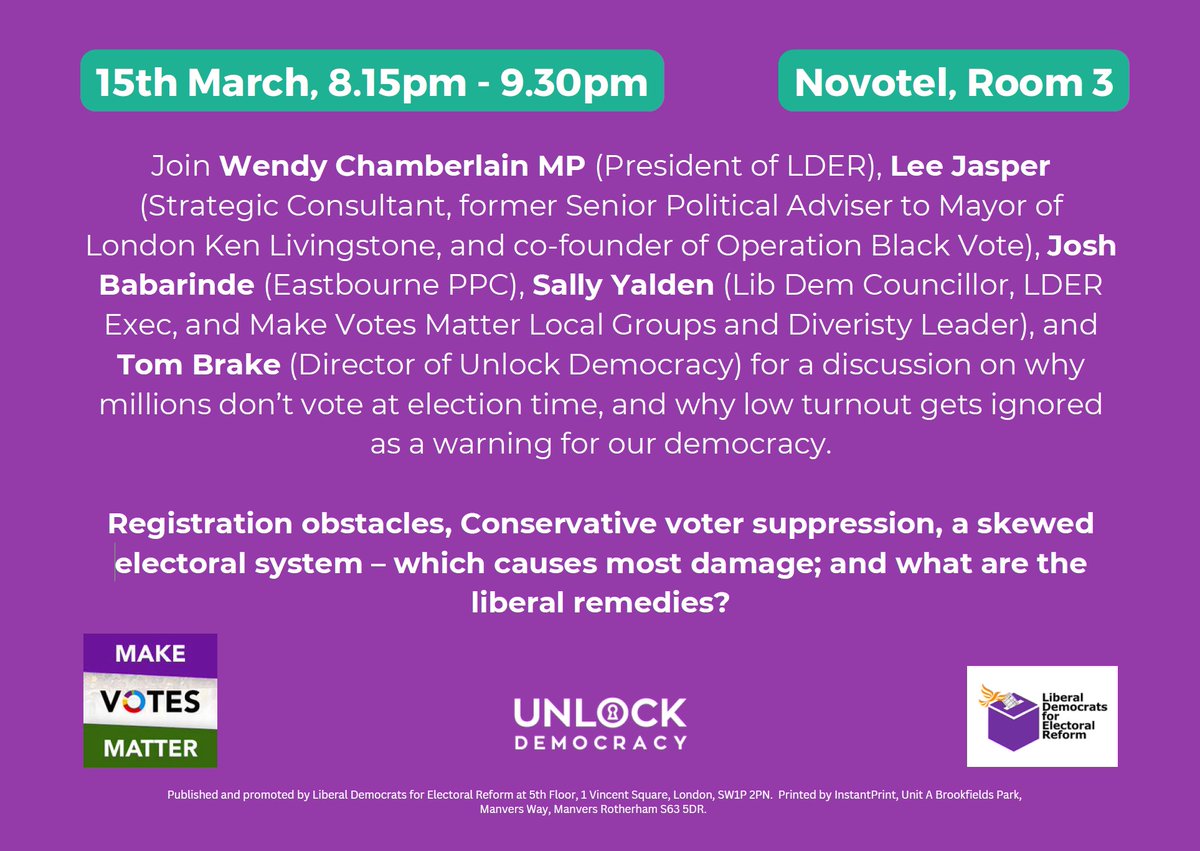 If you are coming to #LDConf this weekend in York, then don't forget to join the fringe tonight at 8.15pm on 'Why Don't People Vote?'. We have got a great panel lined up and there will be time to ask questions.