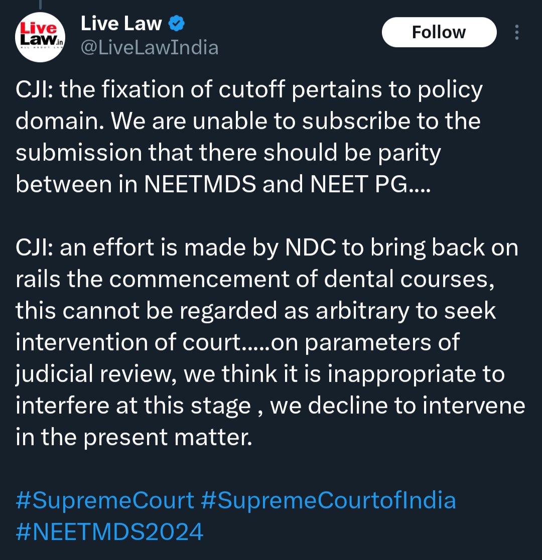 SameerS11259789's tweet photo. Congratulations everyone...
Today Dentistry lost and Ministry &amp; Judiciary won... It's an eye opener for our society... Good luck for 18th March 2024 #NEETMDS2024 exams...

Morale: Fight for your own survival in society now, not fight for justice.. https://t.co/Mkuqaet035