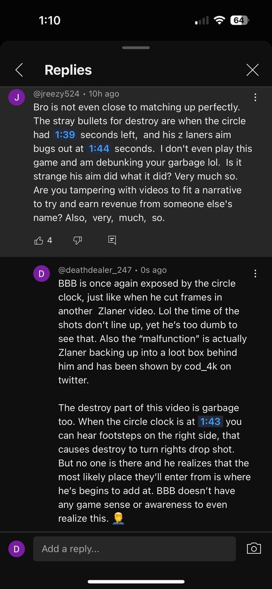ImJustSSSaying's tweet photo. Why is @Badboybeaman1 constantly being proven wrong?Makes claim, then it’s debunked then never acknowledges the debunk. Claims to know aimbot yet thinks Zlaner stepping back into a loot box causing his aim to glitch is aimbot. Then makes a vid &amp; proven wrong by the circle clock🤦‍♂️ https://t.co/HkI7JkVGoc