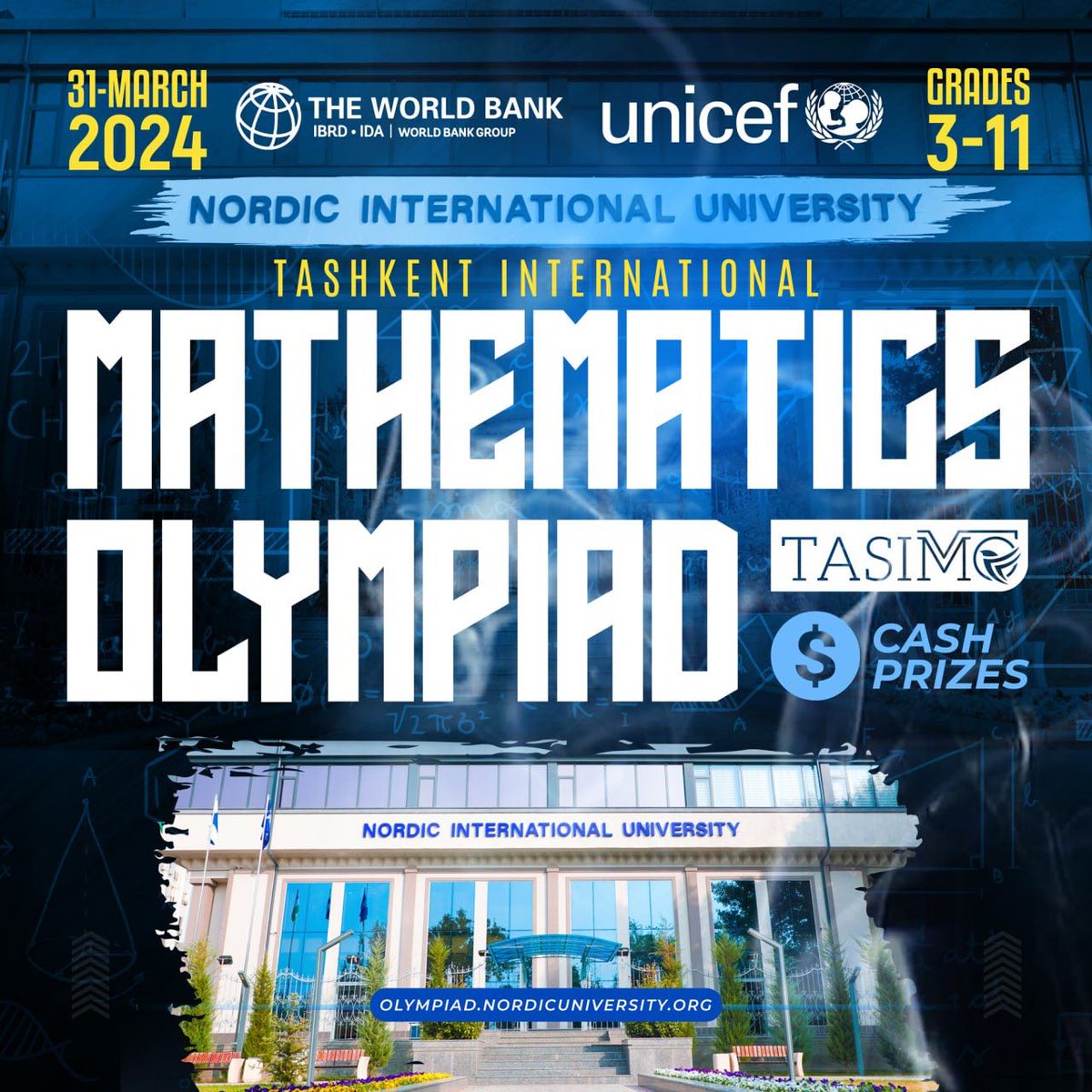 Tashkent International Mathematics Olympiad, an important joint initiative of @nordic_edu with support from @unicef_uzb, invites all school children at grades 3-11 to take part at international mathematics Olympiad on 31 March 2024. Participation at the Olympiad is free of…