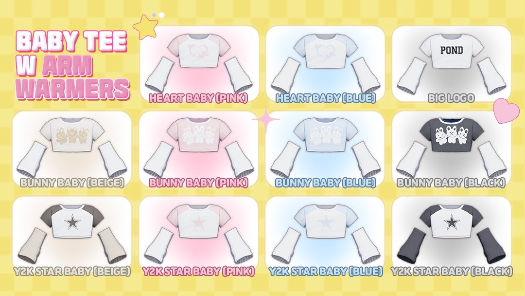 [✨NEW! - 🍀Baby Tee w Armwarmers✨]
Cute crop t-shirt with armwarmers! Check out other variations of baby tee w arm warmers!

▶️ 🍀Heart Baby Tee w Armwarmers
▶️ 🍀Big Logo Baby Tee w Armwarmers
▶️ 🍀Bunny Baby Tee w Armwarmers
▶️ 🍀Y2K Star Baby Tee w Armwarmers

🧵Pond Store :…