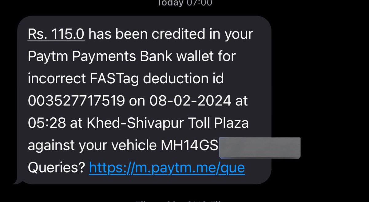 Mohit07S's tweet photo. @MahaPolice @Paytm @timesofindia @IndianExpress @RBI 

I am currently out of india and my car parked in Madhya Pradesh. Despite being reported to Paytm, this scam is happening on a recurring basis. Even money is not refunded. This leads to cloning of Fastag. https://t.co/CqG6p78qjQ