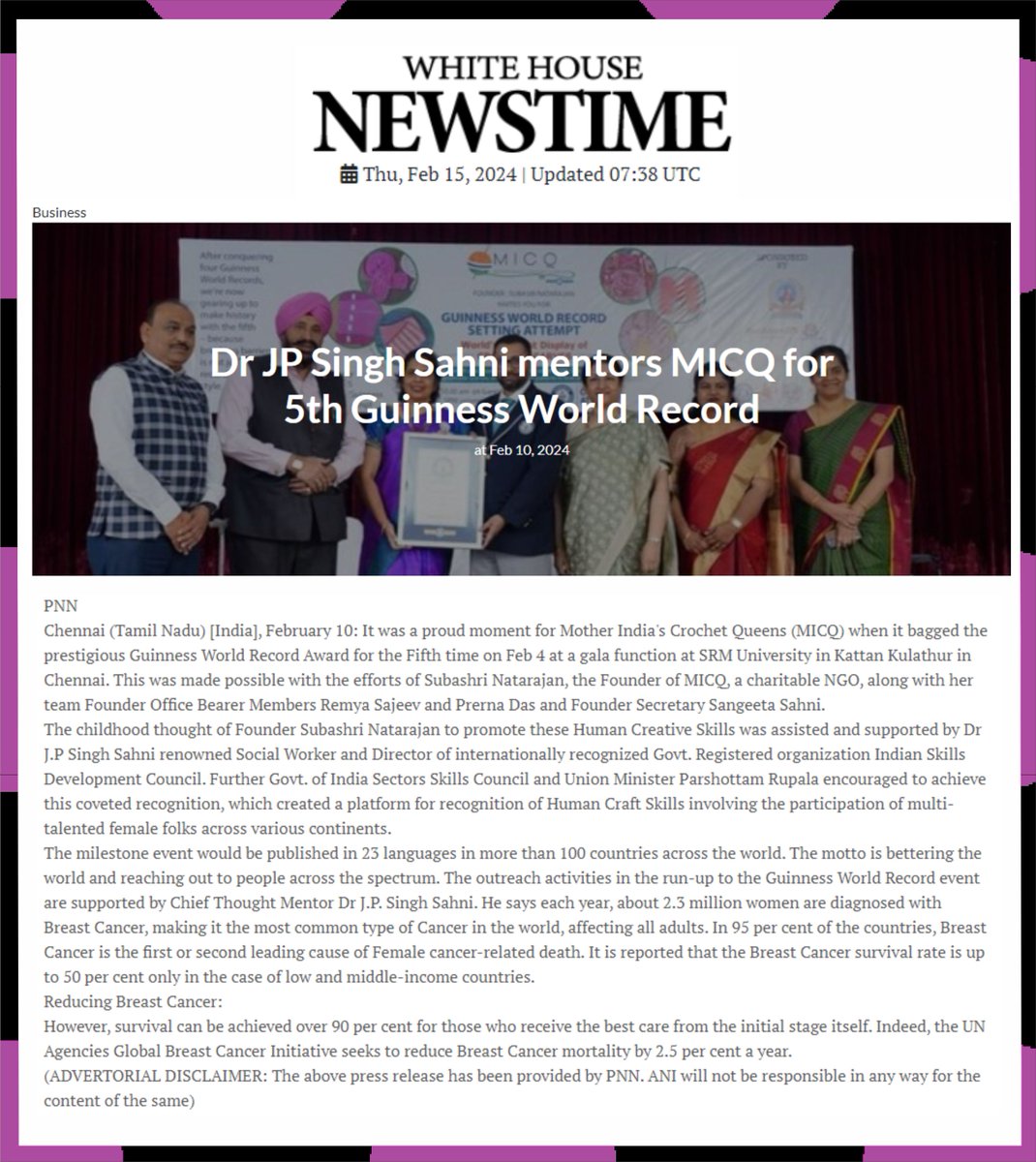 isdcouncil_micq's tweet photo. FIFTH TIMES GUINNESS WORLD RECORD WINNER MOTHER INDIA'S CROCHET QUEENS (MICQ) ON 4TH FEB 2024 #micq #GuinnessWorldRecord #crochet #womeninspiringwomen #support #awardee #womenentrepreneursindia #success #chennai #srmuniversity #awardsceremony #winners #BreakingNews https://t.co/yEl7K7AMdI