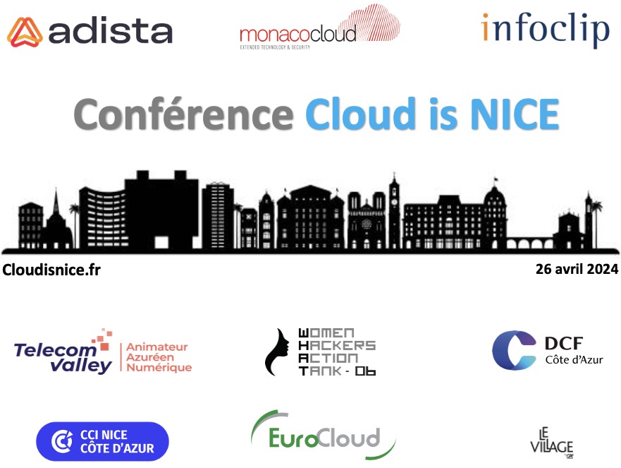 EuroCloudFrance's tweet photo. L'ESN @Groupe_Infoclip  sera l'un des sponsors de la conférence Cloud is NICE qui se déroulera le vendredi 26 avril au Le Village by CA de Sophia Antipolis avec le soutien de @TelecomValley , @WhatHackers  , @DCF06 , @CCIcotedazur .
https://t.co/OxYN8tKITS https://t.co/zStz1GzCGS
