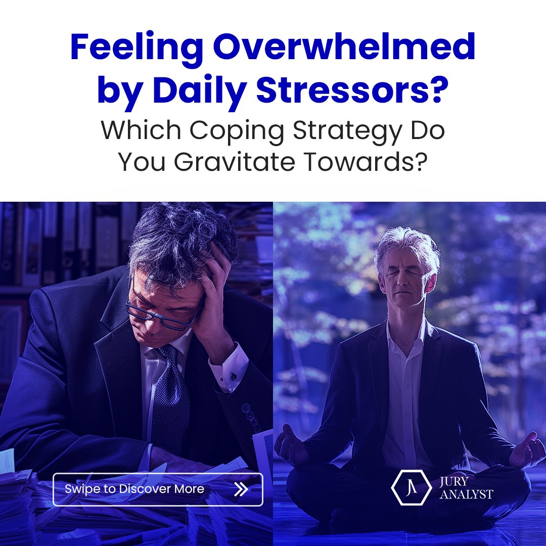JuryAnalyst's tweet photo. How do you cope with stress, and are you aware of the strategies you gravitate to in challenging times? 🤔🛠️

A recent study highlights how Americans navigate their daily stress, revealing a split between those who tackle it at the root cause and those who soothe the emotional aftermath.