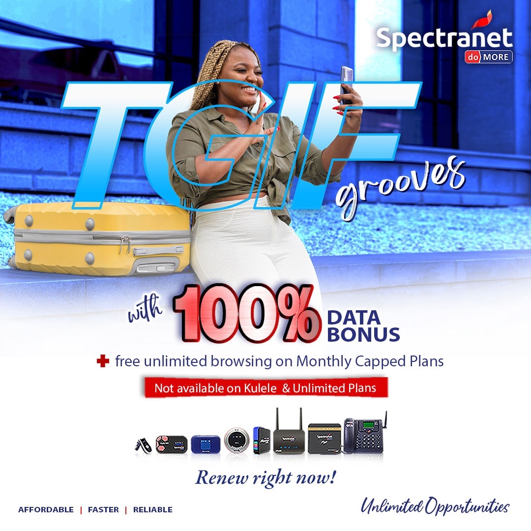 Spectranet_NG's tweet photo. Groove this Weekend With 100% Data Bonus!
Enjoy Free Unlimited Browsing On Monthly Capped Plans.
Offer Available Today, 15th, March 2024.
#WeekendVibes #StayConnected with #Spectranet #DoMore with #UnlimitedOpportunities #DoubleYourData #TGIF https://t.co/mofl9v9t4H