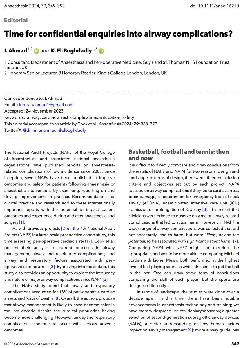 🔓Time for confidential enquiries into airway complications? This great new editorial from @elboghdadly and @dr_imranahmad is now #FreeForAWeek! 🔗…-publications.onlinelibrary.wiley.com/doi/10.1111/an…