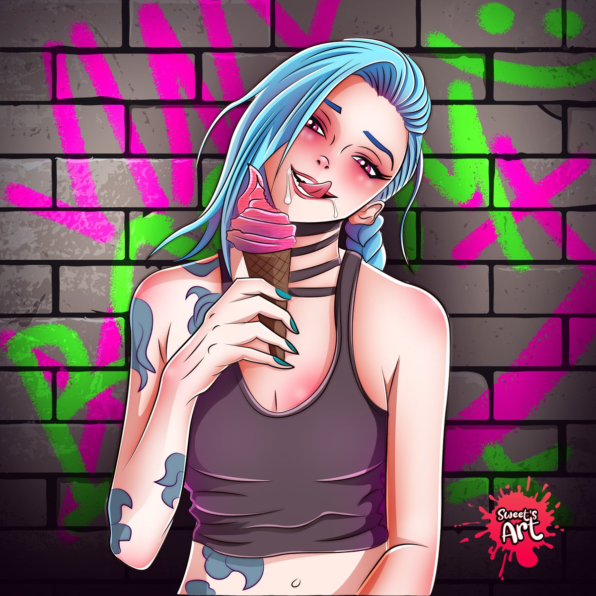 Shehanarts's tweet photo. Jinx X Ice Cream 
#Jinx #jinxfanart #jinxlol #fanart #LeagueOfLegends #LeagueOfLegendsFanArt #leaguetwt #arcane #arcanefanart #powder #animegirl #AnimeArt #animeartstyle https://t.co/uPTnzoePbl