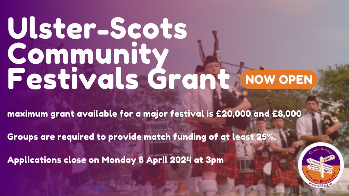 @UlsterScotsAgen Community Festival grants are now open.These events provide important opportunities for people to learn about Ulster-Scots culture, heritage, and language; as well as raising awareness of Ulster-Scots within the wider community. For more➡️rb.gy/nzh6g8