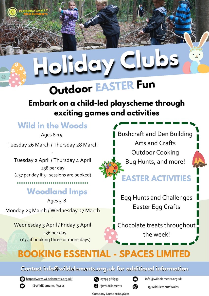 🥚Easter-themed Holiday Clubs...🐣 Experience an #EASTER twist on our Wild in the Woods and Woodland Imps... From Egg Hunts and Challenges, to Outdoor Cooking, Bushcraft and more! 🐞