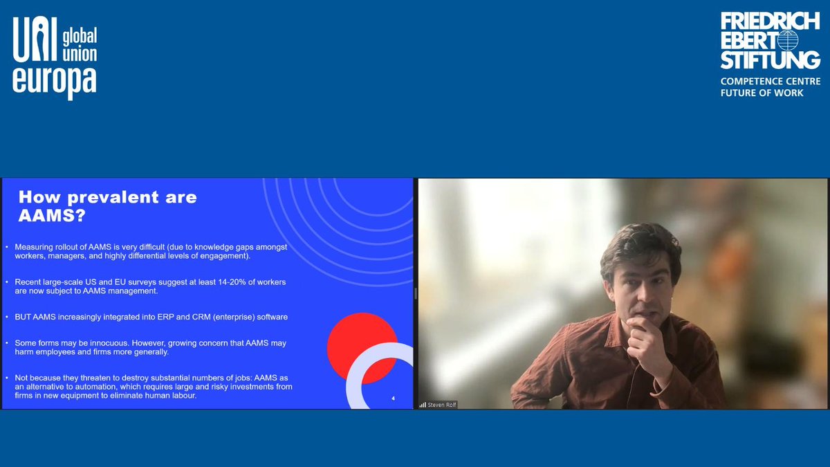 Presentation of our new study on AI & Algorithmic Management in the European Services Sector by @steve_rolf The report is available here👇 shorturl.at/pzKS4