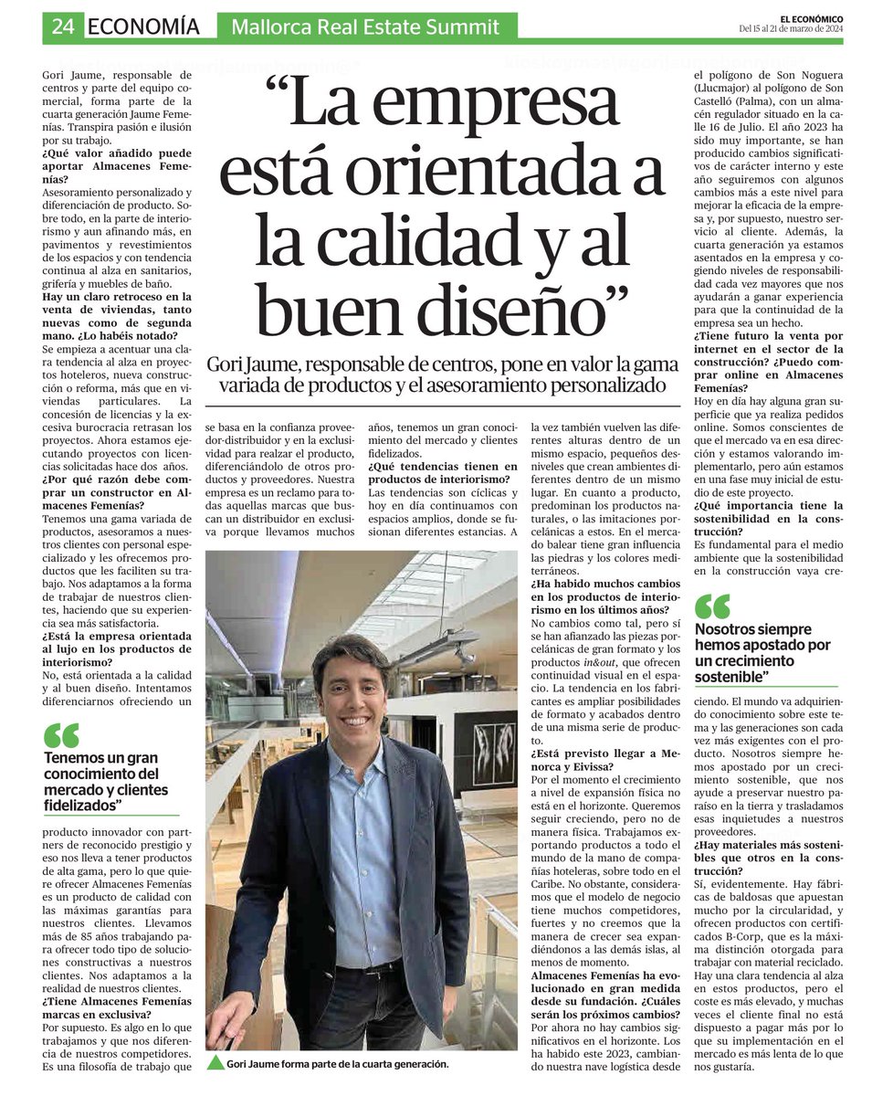 Bon dia! Hoy en El Ecónomico de <a href="/UHmallorca/">Ultima Hora Mallorca</a> entrevista sobre <a href="/AlmaFemenias/">Almacenes Femenías</a> 👇🏻😉