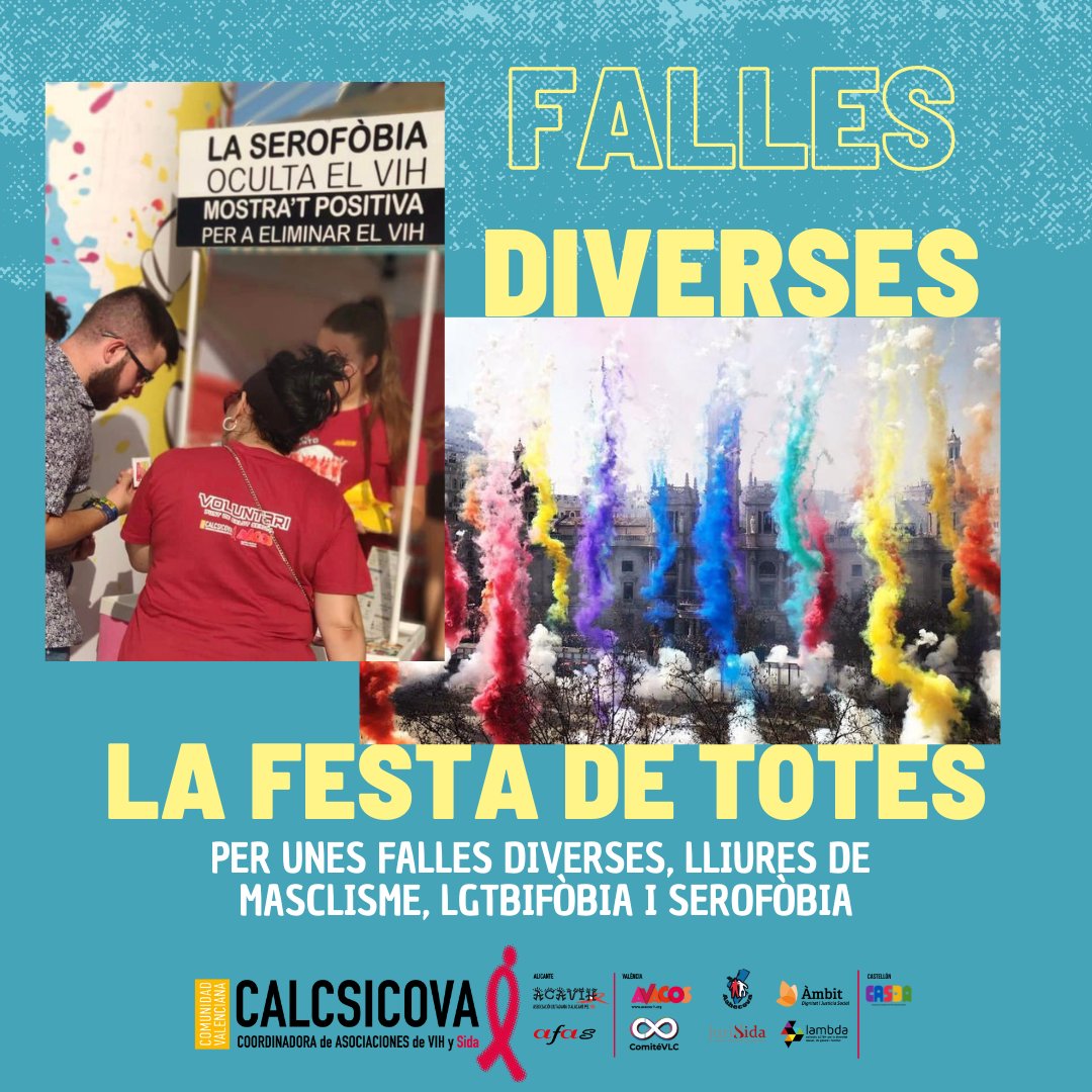 calcsicova's tweet photo. 🎉LA FESTA DE TOTES
➡️Per unes falles #diverses, lliures de #masclisme, #LGTBIfòbia i #serofòbia.
💥GAUDEIX DE LA FESTA
➡️Si tens qualsevol dubte sobre #SalutSexual, contacta'ns. #ProvaLaVidaSenseDubtes🌈
https://t.co/yOpNQifyD4
#Falles2024 #Sensibilització #Prevenció https://t.co/sGhyToN3RK