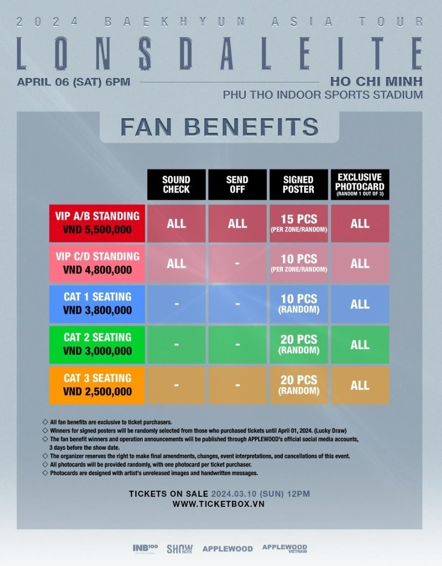 wearestilldream's tweet photo. WTS - Baekhyun Lonsdaleite in Ho Chi Minh DAY 1
- 1 vip C (standing) queue 492
(included soundcheck for all VIP)

Dm for more info pls

#백현 #BAEKHYUN 
#2024BAEKHYUNASIATOUR #Lonsdaleite https://t.co/WoSfaLhekm