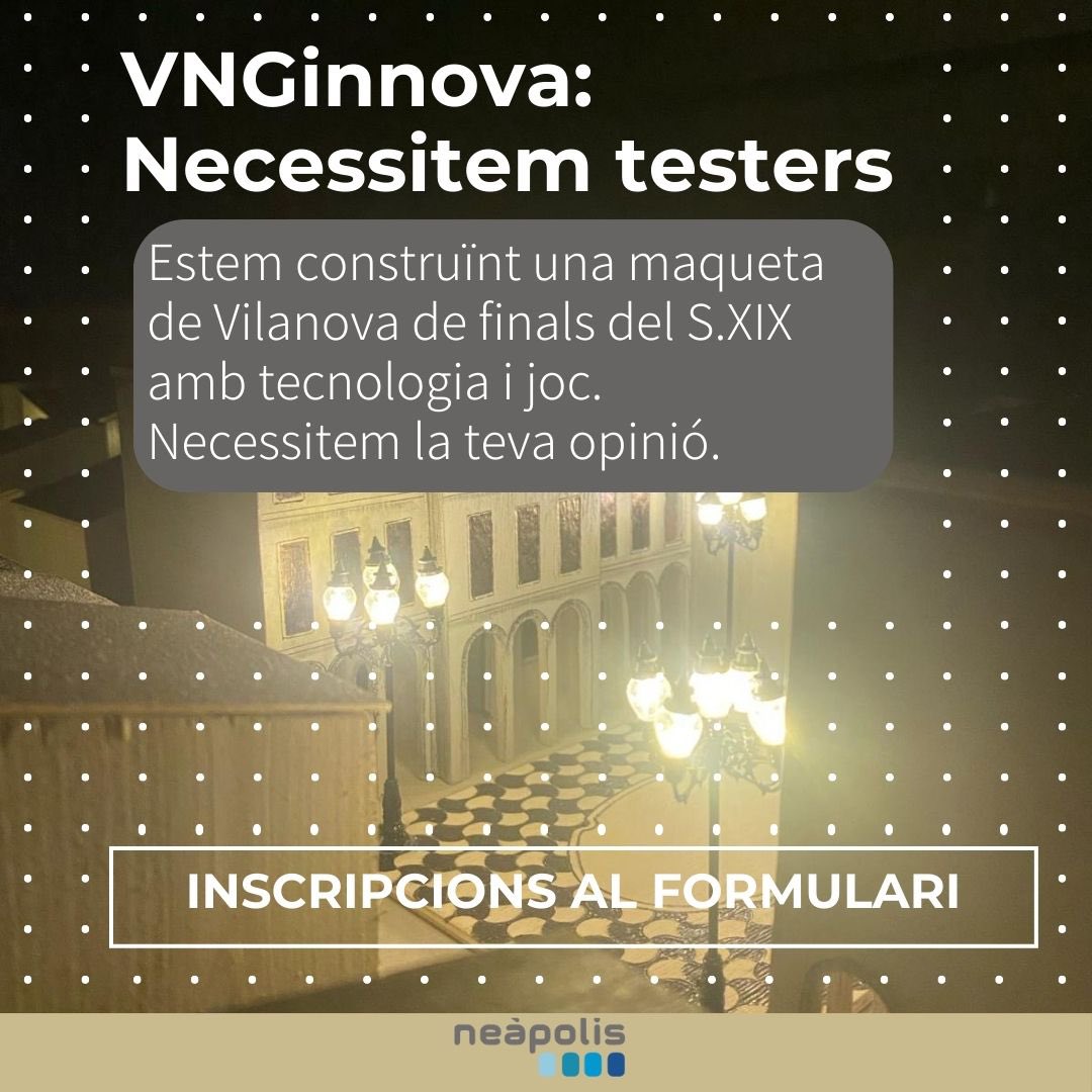 Necessitem testers! 
Fa temps que l'espai Crea&amp;Play de Neàpolis a Vilanova i la Geltrú treballa en un projecte que veurà la llum aquest any.
Tenim una primera fase feta i obrim ronda de testeig per recollir feed-back.

Link formulari: forms.gle/TcLCWjGVQVhXGn…