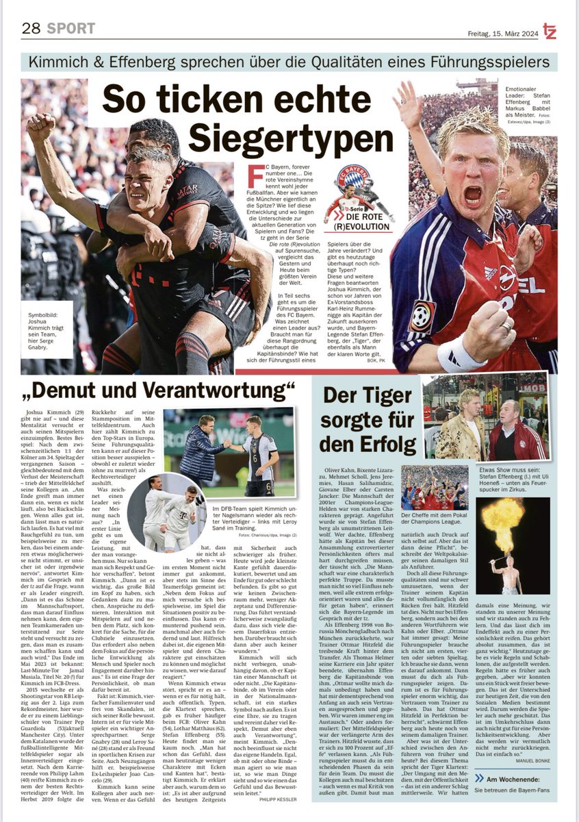 Im Rahmen unserer Bayern-Serie haben @mano_bonke und ich mit Joshua Kimmich und Stefan Effenberg über die Qualitäten eines Führungsspielers gesprochen. Hier der Artikel: