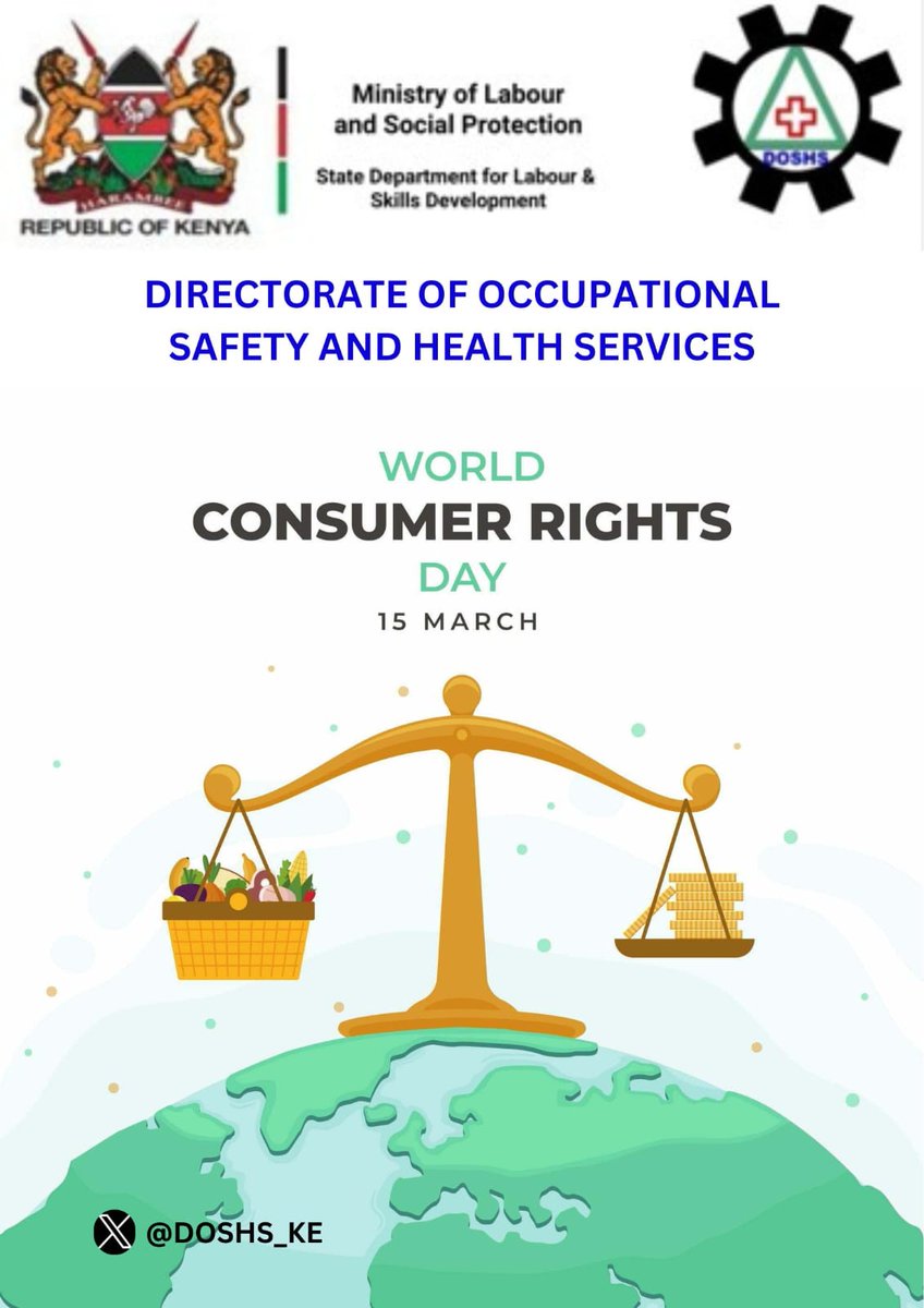 DOSHS_KE's tweet photo. Consumers deserve safe and healthy products. It is the responsibility of all players in the supply chain process from manufacturers, transporters to retailers to ensure worker safety and health.
#HappyWorldConsumerRightsDay
#ProductSafety
#HealthyWorker
#DecentWork https://t.co/QjyEWK3HV2
