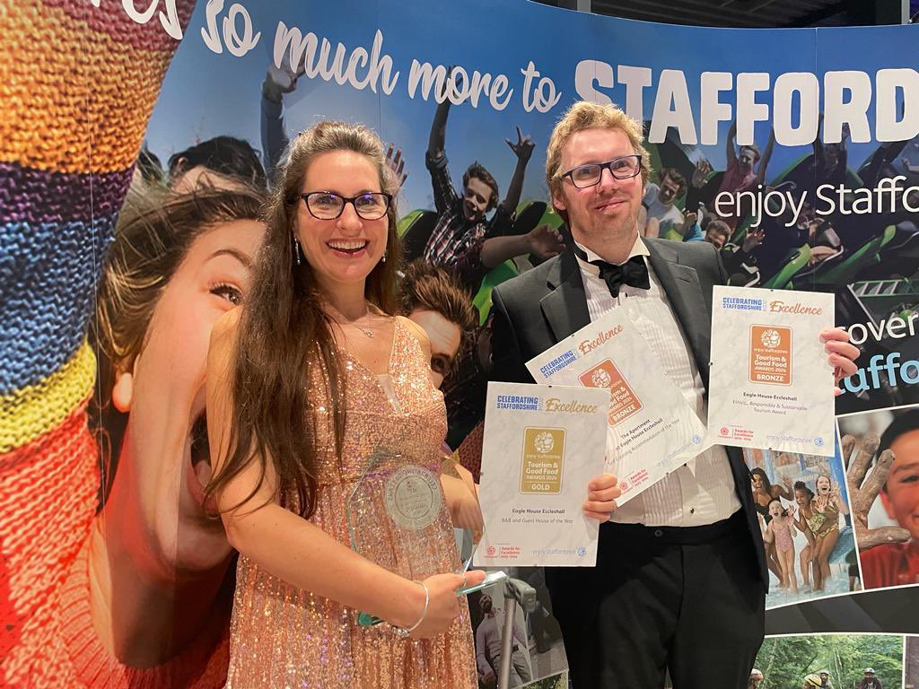 We won! Eagle House received the Gold award for B&B/Guest House of the Year last night in @EnjoyStaffs Tourism & Good Food awards! We also won a bronze award in Self Catering Accommodation of the Year & Ethical, Responsible & Sustainable Tourism! #EnjoyStaffsAwards #VEAwards2024