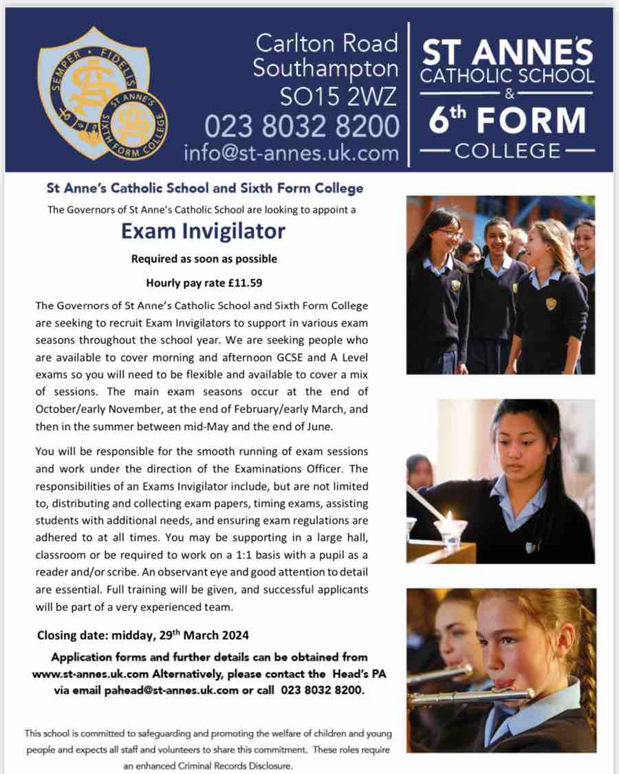 StAnnesUK's tweet photo. We are looking to add to our brilliant team of invigilators, who help facilitate our summer KS4 and 5 exam season #invigilator #exams #StAnnesLife #JoinUs https://t.co/2TSafv5rid