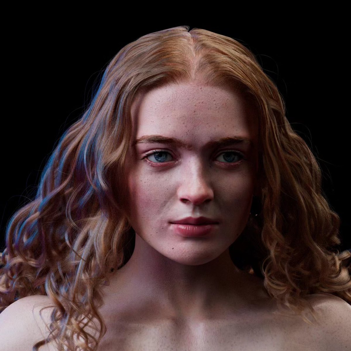 JunkDrawings's tweet photo. More shots from my latest personal project. I made a 3D model of Sadie Sink @SadieSink @maxonzbrush #sadiesink #sadie #zbrush #3DModel #3dmodeling #Strangerthings 
https://t.co/7tdTXINjs9 https://t.co/cVUfPucpVu