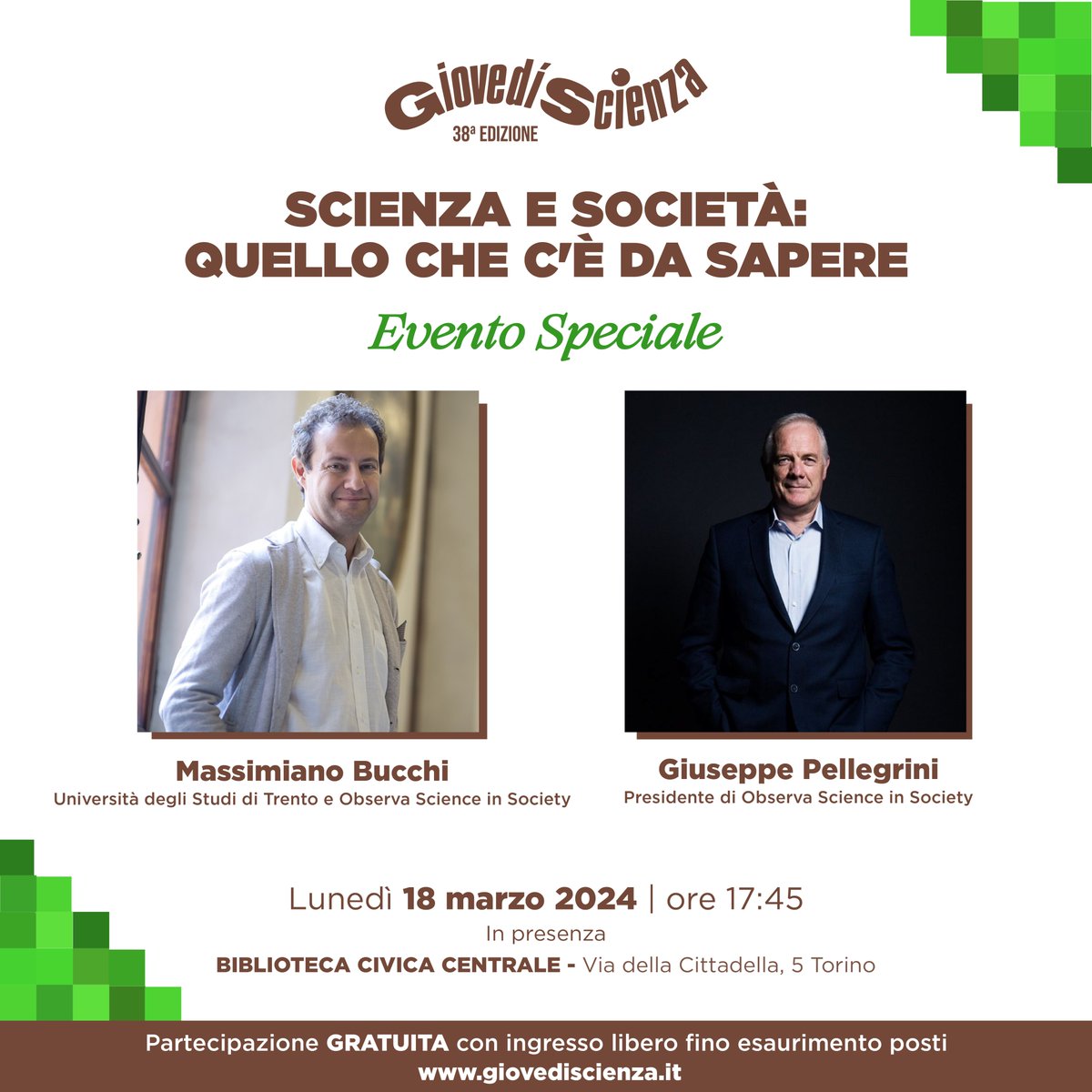 #Scienza e #Società: quello che c'è da sapere Lunedì 18 marzo h1745 Biblioteca Centrale #Torino
