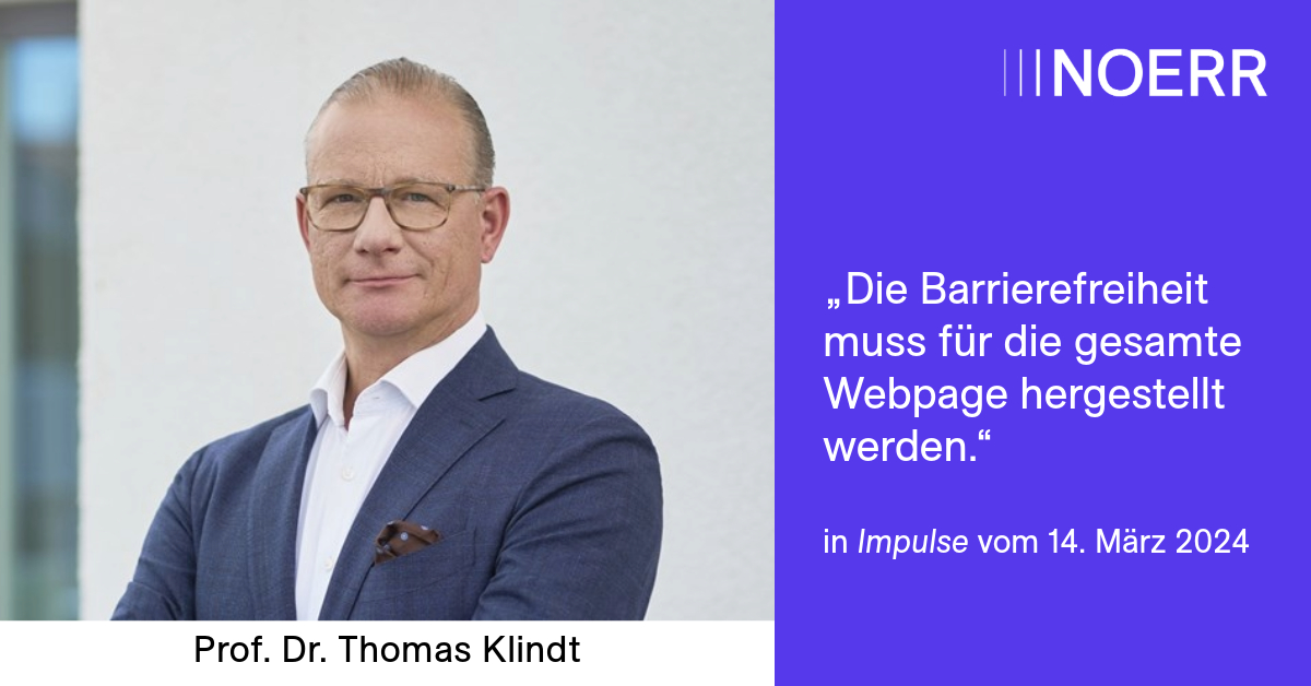 Noerr_Law's tweet photo. Im kommenden Jahr tritt das Barrierefreiheitsstärkungsgesetz in Kraft. Warum für Betreiber von Online-Shops jetzt dringender Handlungsbedarf besteht, erläutert unser Partner Prof. Dr. Thomas Klindt

Lesen Sie hier den Artikel: https://t.co/r61DUbOXx5
.
#TeamNoerr https://t.co/SLxFFvEh1L