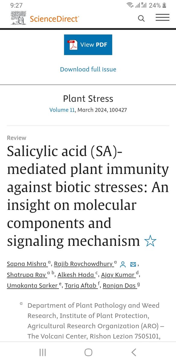 Happy to share my lead article on 'Salicylic acid mediated plant immunity' in #OpenAccess '#PlantStress' journal (IF: 5.0). Here is the fulltext link: sciencedirect.com/science/articl…
