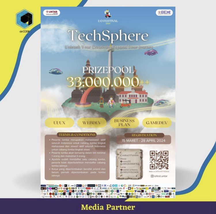 deCODE_Magazine's tweet photo. The categories of this competition are:
🎨UI/UX 
🖥️WEB DEVELOPMENT
📊BUSINESS PLAN (Exclusive to Undergraduate Students)
🎮GAME DEVELOPMENT (NEW! ✨Exclusive to Undergraduate Students) https://t.co/GE2QbEUfUp