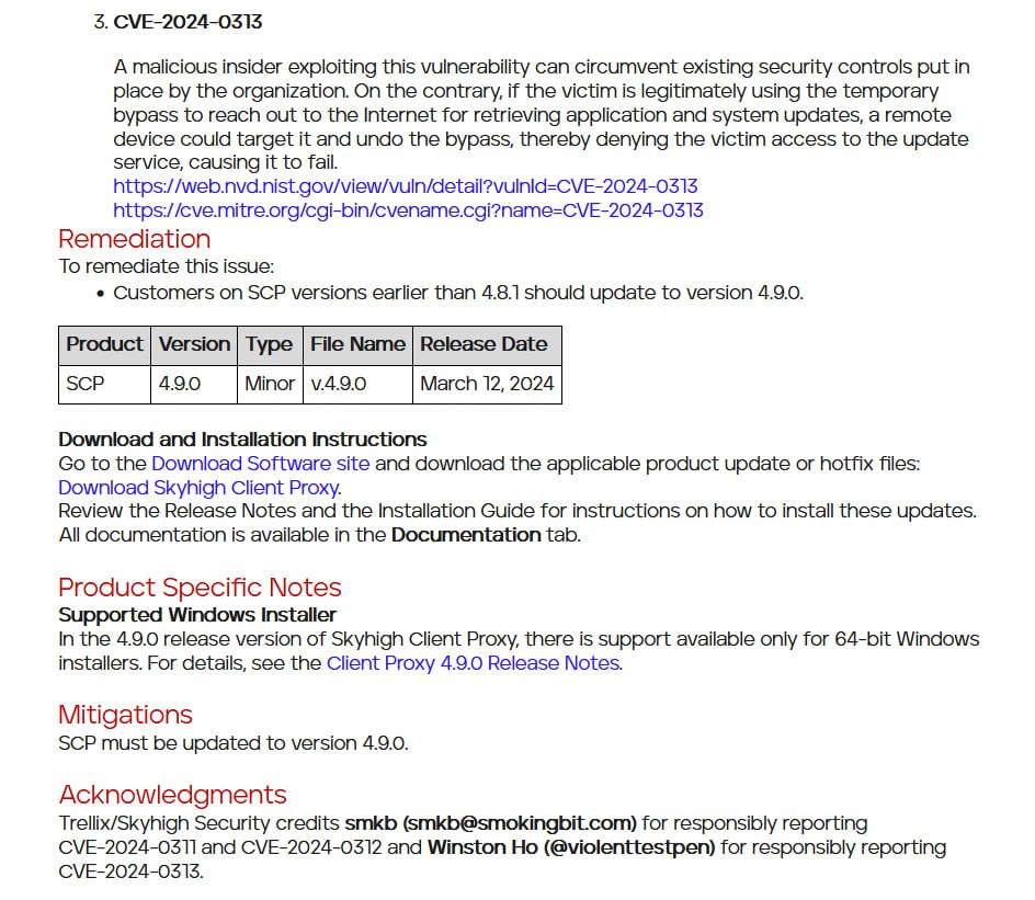 Cheers to the <a href="/Trellix/">Trellix</a> security team for being on the ball and fixing security issues like CVE-2024-0313 swiftly!