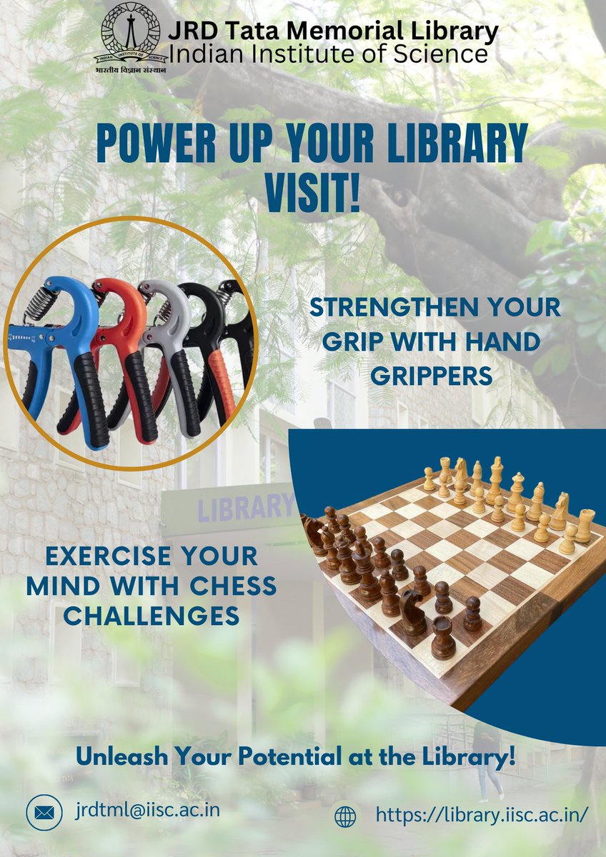 jrdtml_iisc's tweet photo. Power Up Your Library Visit!
Get Ready for Fun &amp; Fitness at JRDTML!
#Wellness #WellnessinLibrary #Libraryservice #jrdtml_iisc #IISCBangalore https://t.co/mhrht8y1zK