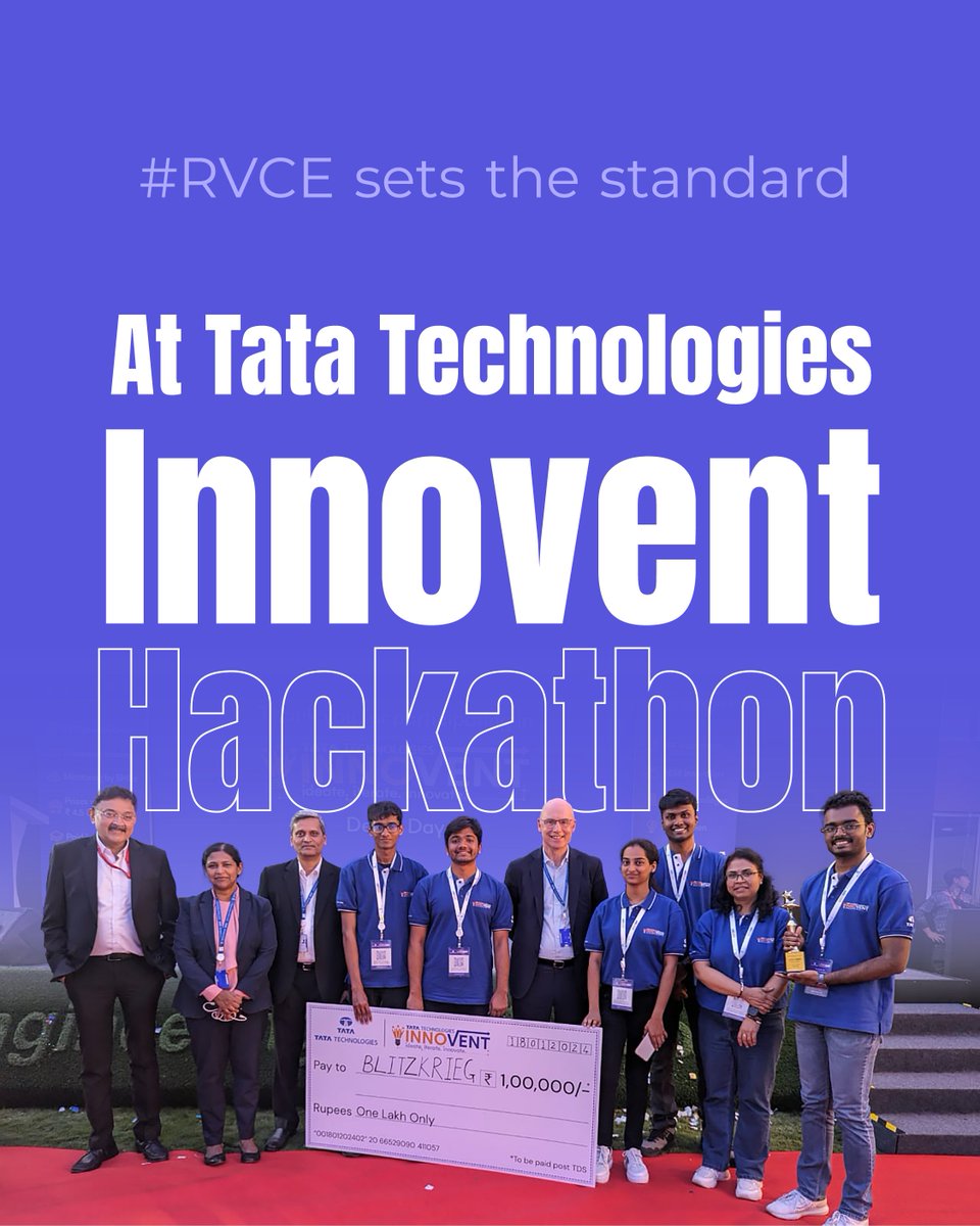 rvce_official's tweet photo. We are excited to share that #RVCE secured the 2nd prize at the prestigious Tata Technologies Innovent Hackathon. Join us in congratulating these bright minds for their remarkable achievement and for bringing pride to the college.
#Engineering #Technology #GoChangeTheWorld #RVEI https://t.co/EXkyiGx1Dh
