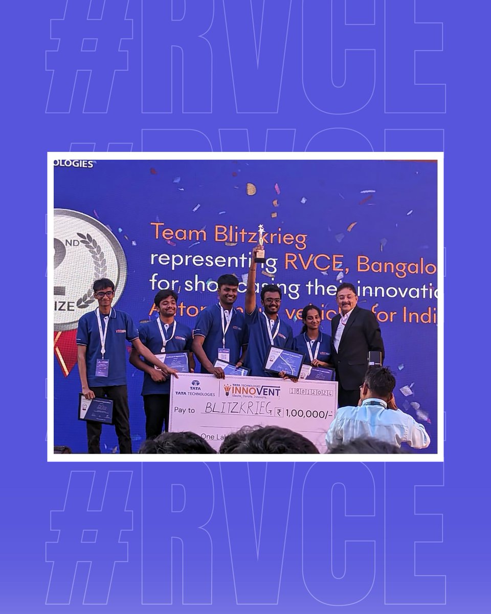 rvce_official's tweet photo. We are excited to share that #RVCE secured the 2nd prize at the prestigious Tata Technologies Innovent Hackathon. Join us in congratulating these bright minds for their remarkable achievement and for bringing pride to the college.
#Engineering #Technology #GoChangeTheWorld #RVEI https://t.co/EXkyiGx1Dh