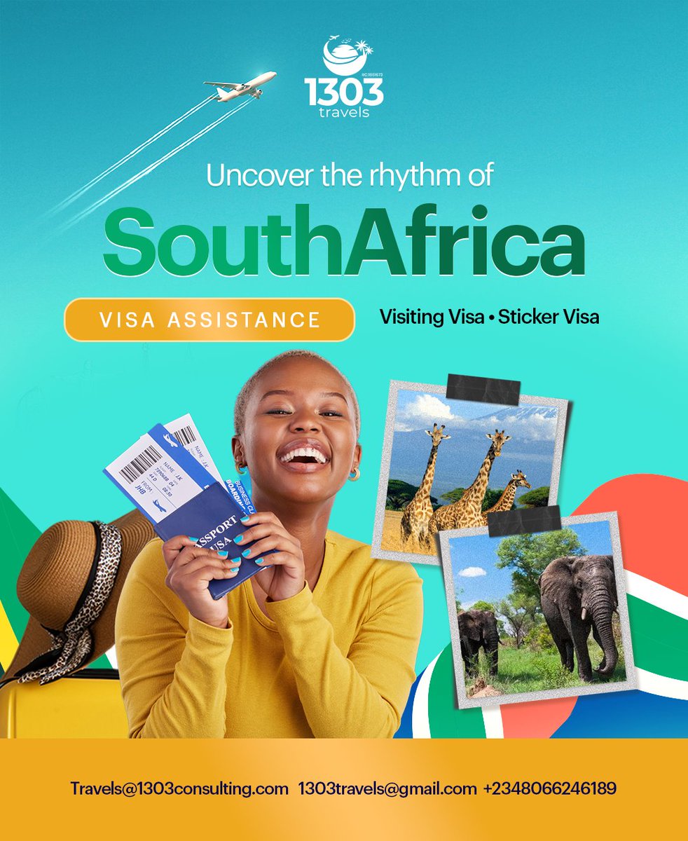 1303Travels's tweet photo. Want to explore South Africa's vibrant landscapes and cultures? Let us handle your visa details while you plan your unforgettable journey. Our expert assistance gets you closer to the adventures you've been yearning for. Contact us today to start your South African escapade! https://t.co/3y4vNfdINC