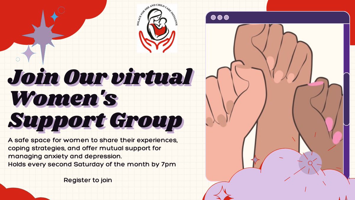 solaceforshe's tweet photo. Join our free monthly virtual
women support group session on saturday, April 6th at 7pm!

A safe space for women to share their experiences, coping strategies, and offer mutual support for managing anxiety and depression.

Register to join using link https://t.co/vuTHhAFUWF https://t.co/EbvIxg3KgD