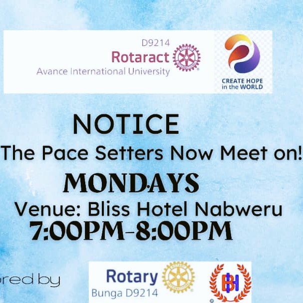 The Rotaract Club Of Avance International University  would like to inform you all that starting 18/03/2024
Join us am we start our journey as a Monday club