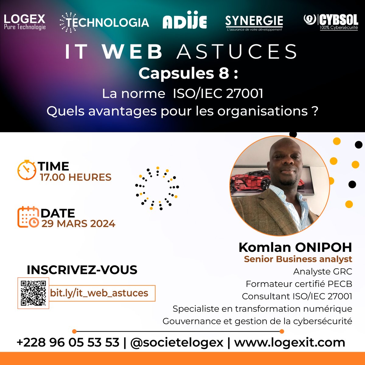 Rejoignez notre webinaire exclusif sur la norme ISO/IEC 27001,ne manquez pas cette opportunité de renforcer votre cyber-résilience.
Inscrivez-vous dès maintenant !
bit.ly/it_web_astuces
📷 #developpeur #designer #webinaireTech
